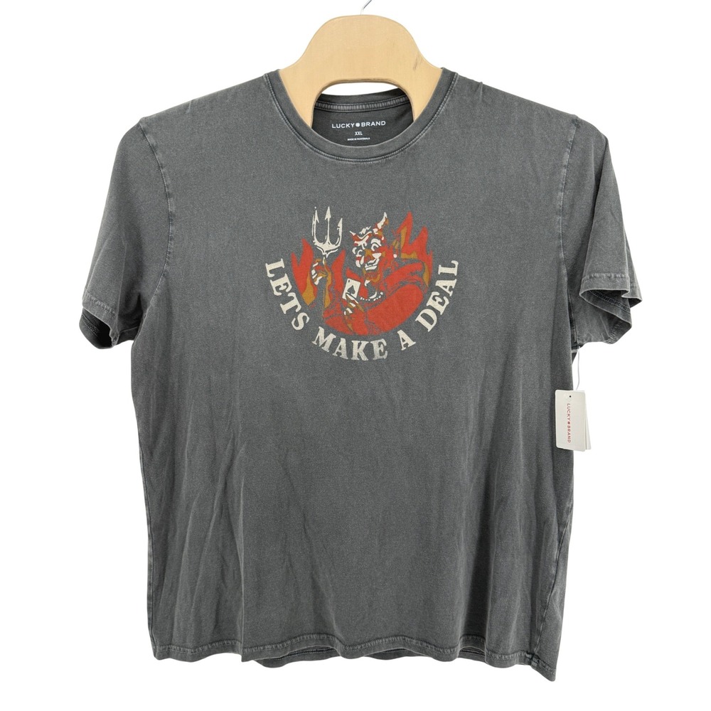 NEW Lucky Brand Graphic Tee Mens XXL T-Shirt Raven Let's Make a Deal Devil Gray